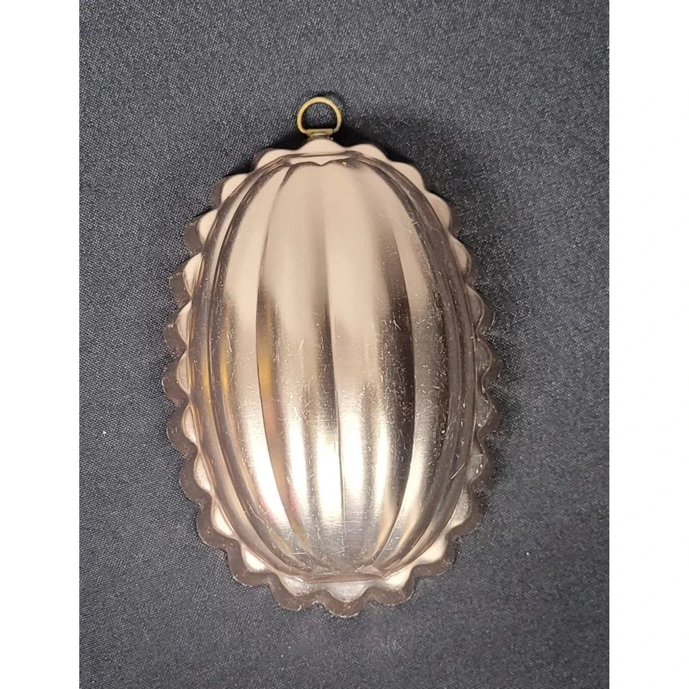 VTG 70s Copper-Tone Scalloped Oval Melon Fluted Gelatin Mold Wall Hanging Decor